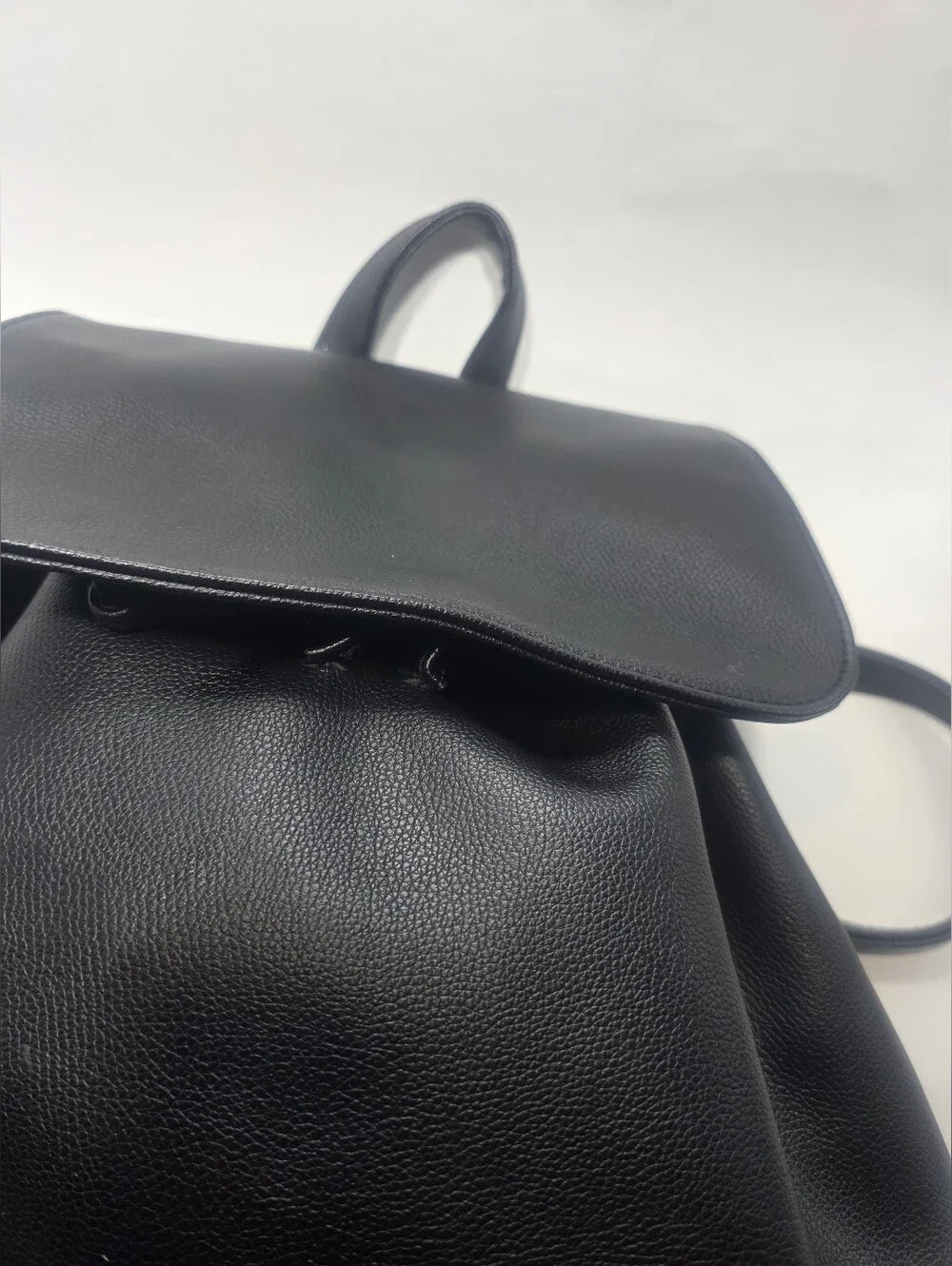 Victoria’s Secret Black Faux Leather Backpack Drawstring Bag Silver  Logo - Picture 4 of 8